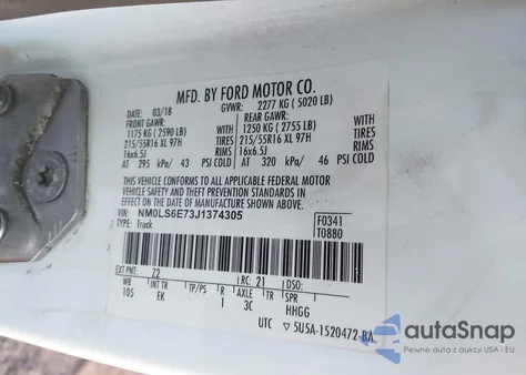 2018 Ford Transit Connect Xl из США, поврежденный, VIN NM0LS6E73J1374305